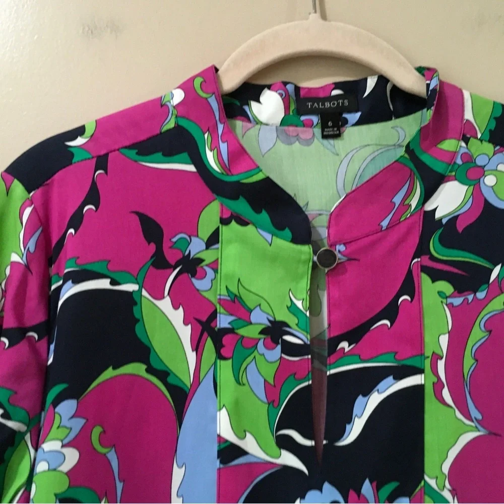 Talbots Women 6 Top Blouse Floral Printed Retro 70s Pucci Colorful Summer New - Picture 5 of 5